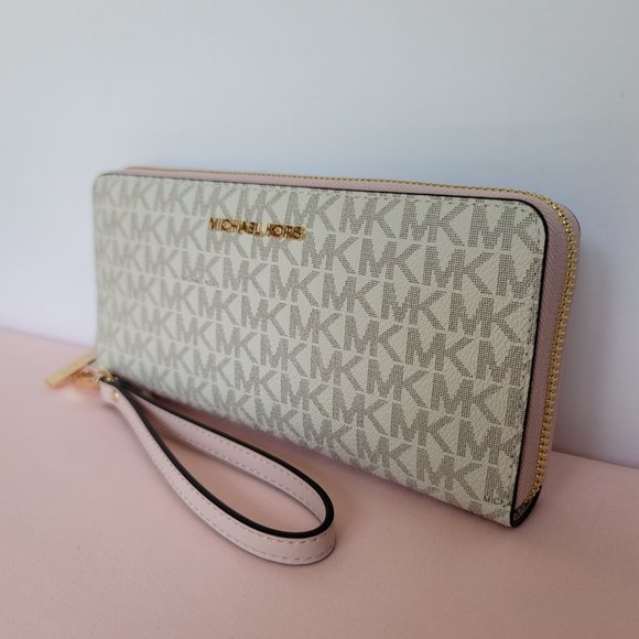 MICHAEL KORS Signature Logo Jet Set Travel Continental Wallet/Wristlet-Pwr Blush - Picture 5 of 16